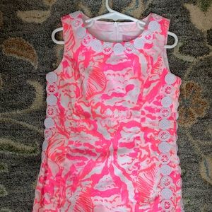 Lilly Pulitzer Girls Dress Sz 6 Neon Pink/White Embroidery Zipper LN